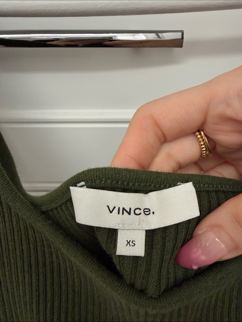 Vince Ribbed Square Neck Tank Top - Olive Green - Picture 3 of 7